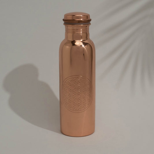 Copper Water Bottle 950ml - Polished Flower of Life