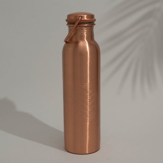 Copper Water Bottle 950ml - Matt Flower of Life