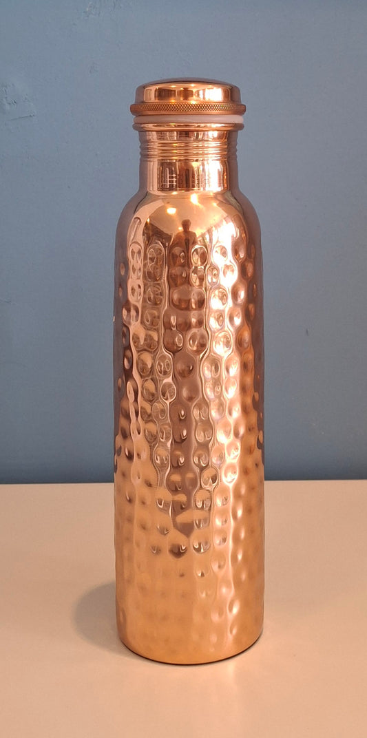 Copper Water Bottle 950ml - Polished Hammered