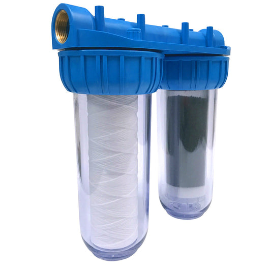 MPI Duplex Pump Pre-filter Housing, Large, with Cord and Activated Carbon Cartridges (20 micron) - product photo