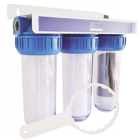 MPI Triple Pump Pre-filter Housing, Large, with Nylon, Cord and Activated Carbon Cartridges - product photo