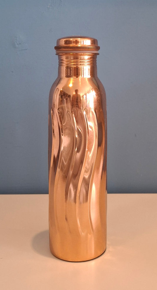 Copper Water Bottle 950ml - with WAVE polished