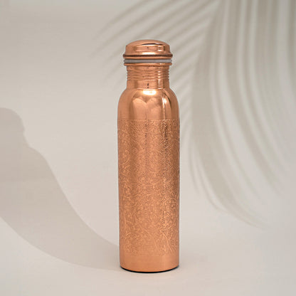 Copper Water Bottle 950m - Flower pattern - polished