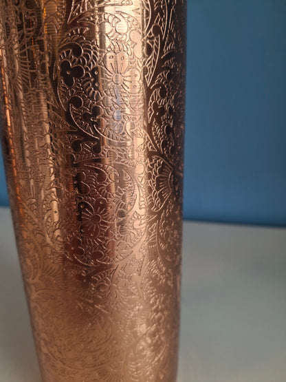 Copper Water Bottle 950m - Flower pattern - polished